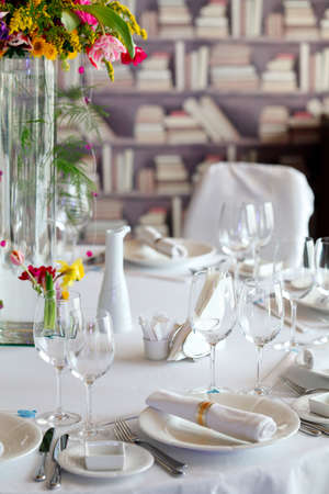 Empty glasses in restaurantの写真素材