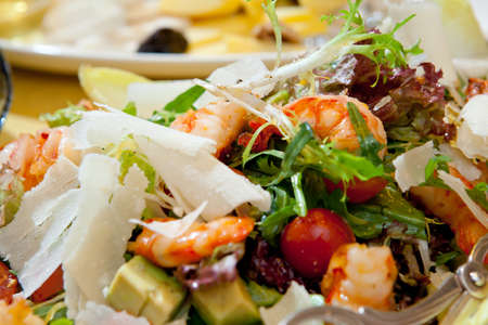 Fresh and healthy salad with shrimpsの写真素材