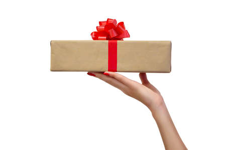 Hands holding beautiful gift boxの写真素材