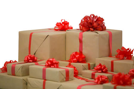 Box with gifts and red bow