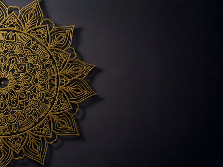 Golden intricate mandala pattern on a subtle textured background, detailed ornamental flourishes for spiritual and luxury design projectsの素材