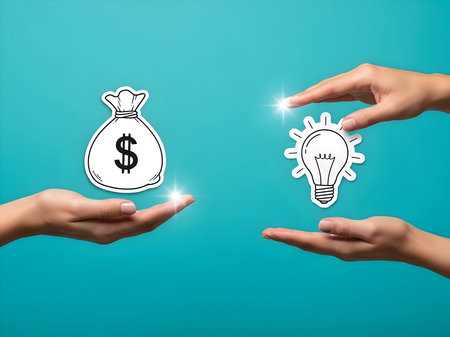 Idea and money exchange concept with hands, illustrating the value of innovation and financial investment for business growth and startup.の素材