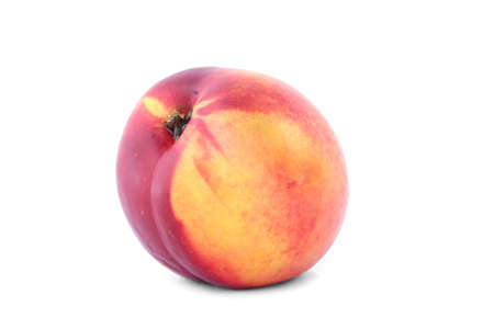 ripe peach fruit isolated on white backgroundの写真素材
