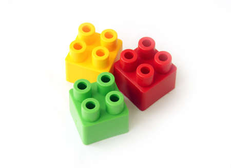 Building block toy in three colorsの写真素材
