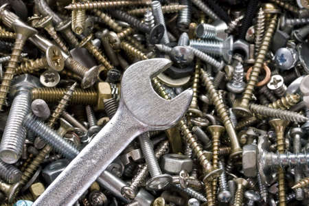 Spanner, nuts and bolts closeup の写真素材