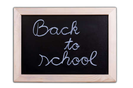 small school blackboard whit chalk drawing isolated on white backgroundの写真素材