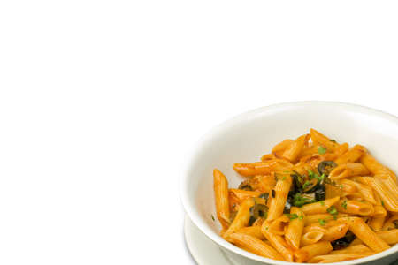 Penne  with tomato sauce and oliveの写真素材