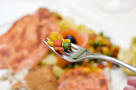 Delicious grilled meat dinner, in restaurantの写真素材