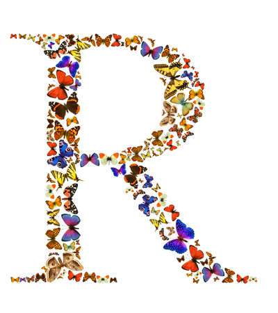 Butterfly font in white. Letter Rの写真素材