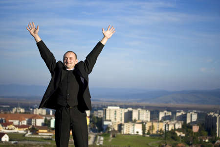 Freedom - Man city in the backgroundの写真素材