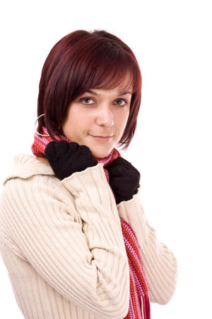 Beautiful Winter Woman on white background の写真素材