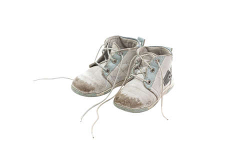 Little children shoes isolated on whiteの写真素材