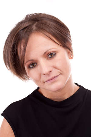 Face of beautiful young woman isolated on whiteの写真素材