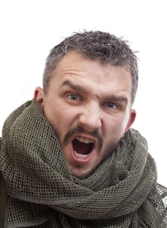 Angry terrorist, isolated in whiteの写真素材