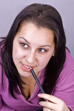 attractive woman isolated in white backgroundの写真素材