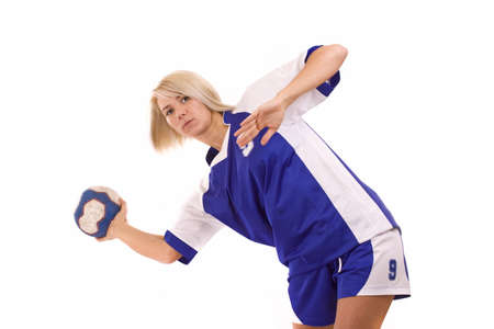 Female handball player with a shooting poseの写真素材