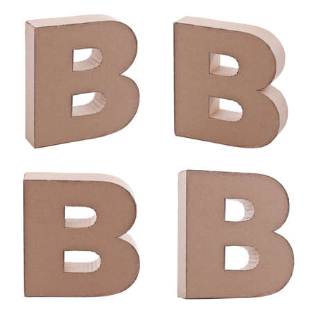 Cardboard letter B in various angle, on white backgroundの写真素材