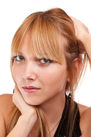 Closeup of a beautiful blonde woman portraitの写真素材