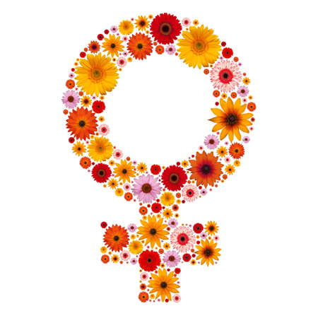 Symbol woman made from flowers isolated in whiteの写真素材