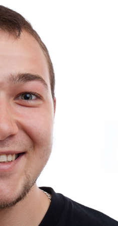 Half face of a man isolated on whiteの写真素材