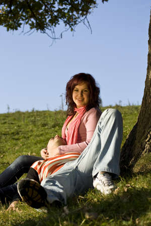 Happy young couple have nice day in the nature の写真素材