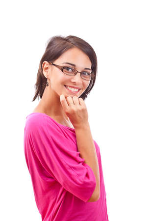 Young woman posing isolated over white background の写真素材
