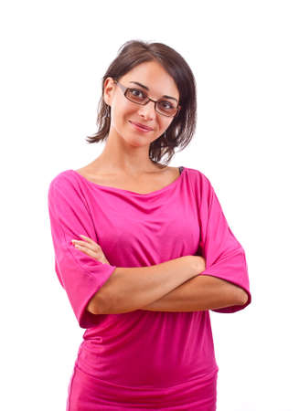 Young woman posing isolated over white background の写真素材
