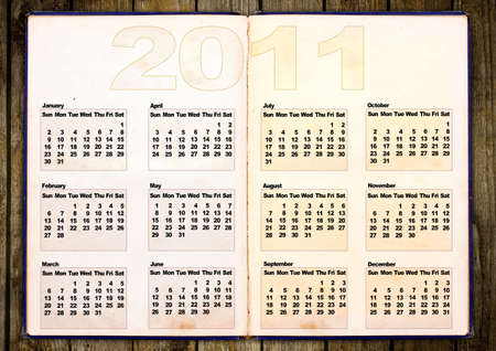 Calendar grid 2011 year english, grunge book designの写真素材