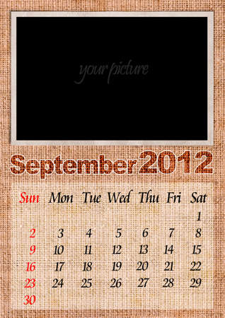 September textile calendar, with photo frameの写真素材