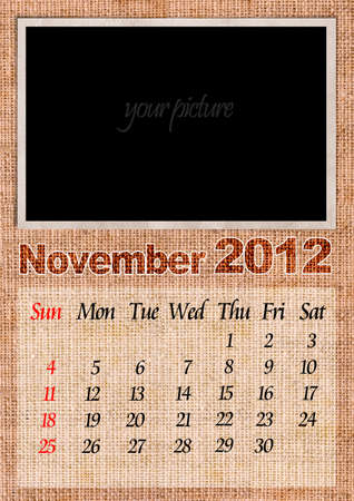 November textile calendar, with photo frameの写真素材