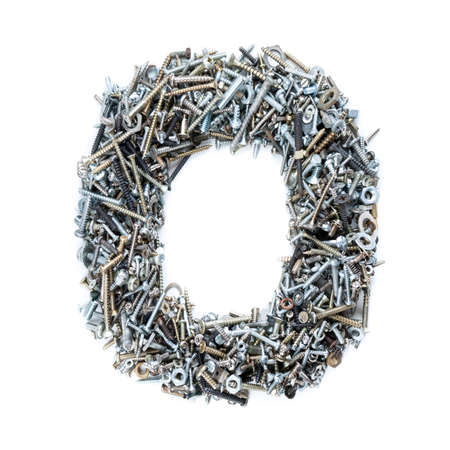 Number '0' made of screws isolated on white 