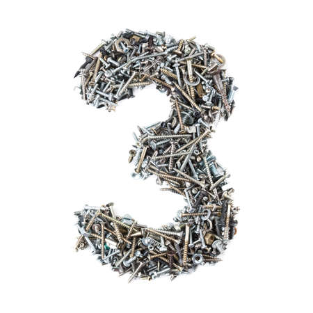 Number '3' made of screws isolated on white 