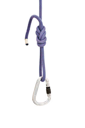Isolated climbing equipment - carabiner and rope の写真素材