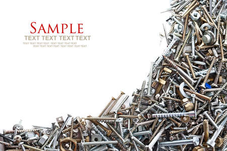 assorted nuts and bolts frame on white background の写真素材