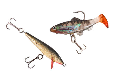 Two fishing lures isolated on a white background 