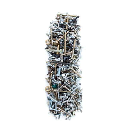 Letter 'I' made of screws isolated in white background