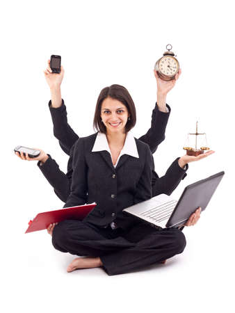 Beautiful business woman looking confident with six arms の写真素材