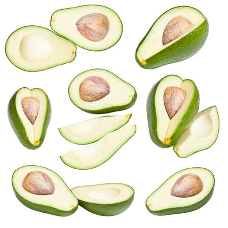 Collection of avocados isolated on a white background