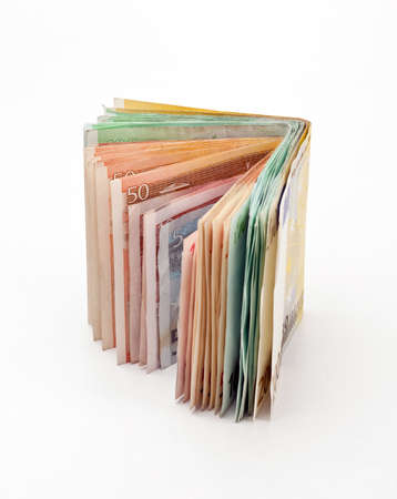Euro banknotes on white background