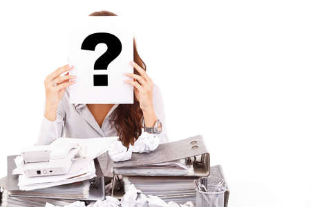 Businesswoman with question mark sign