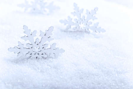 Snowflakes in white snow, Christmas concept