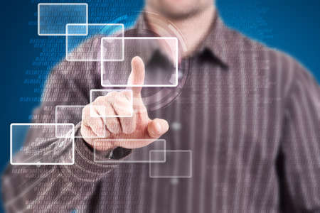 Businessman using futuristic interface, digital concept 