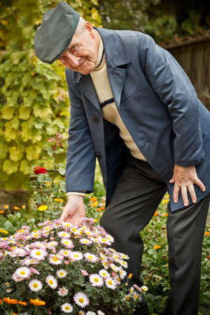 Portrait of a senior man with flower の写真素材