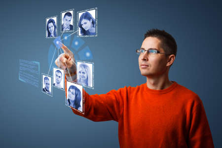 Social network structure in digital futuristic blue background 