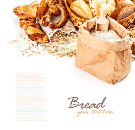 Different types of bread with space for textの写真素材