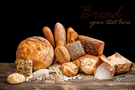 Fresh bread still life on wooden table
