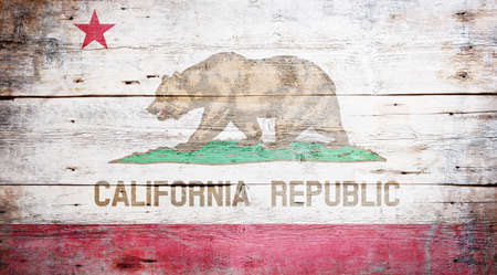 Flag of California painted on grungy wooden backgroundの写真素材