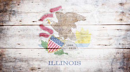 Flag of the state of Illinois painted on grungy wooden backgroundの写真素材