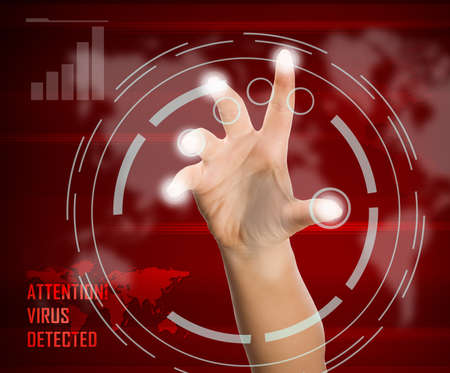 Woman scanning of a finger on a touch screen interface