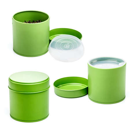 Green box for tea isolated on whiteの写真素材